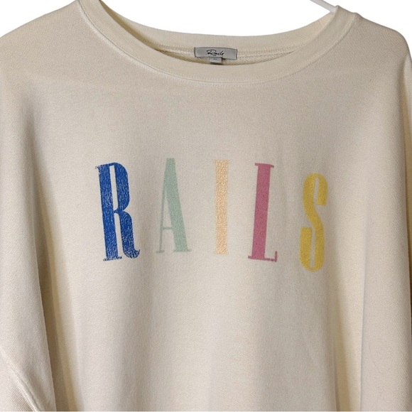 Rails Signature Sweatshirt Ivory Rainbow Lettering Women’s M Terry Casual Prep‎ - Picture 3 of 12